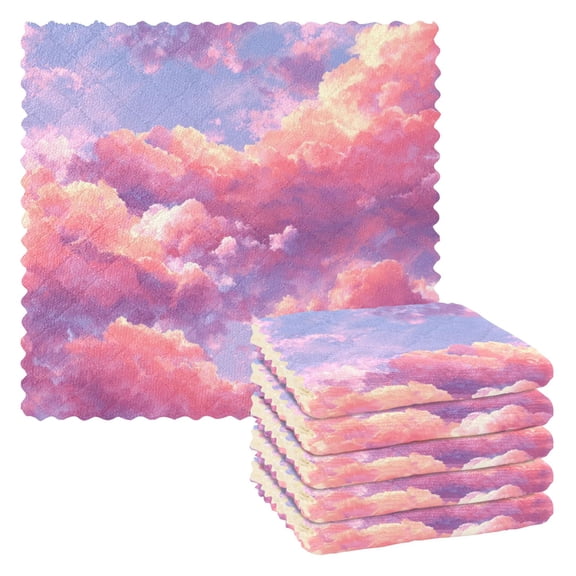 6 Pieces of Kitchen Towels 11x11Inch Kitchen Dish Cloths Kitchen Dish Towels Reuseable Cleaning Cloths Beautiful Pink Clouds