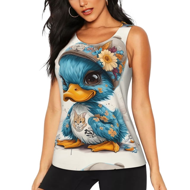 Balery Cute Sunflower Blue Duck Camiseta sin mangas estampada ligera para mujer, tops de entrenamiento sin mangas, camisetas de yoga transpirables de secado rápido.-X-Large