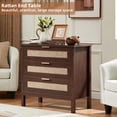 thumbnail image 2 of LELELINKY 2pc 3-Drawer Storage Nightstand, 31.5" Wide Rattan Bedside Table - Boho Tall Cabinet for Bedroom, Living Room - Brown Finish, 2 of 7