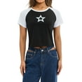thumbnail image 2 of Womens Y2k Color Block Patchwork Crop Top Star Graphic Printed Short Sleeve T-Shirt 90s E-Girl Crewneck Kawaii Kuromi Streetwear, 2 of 9