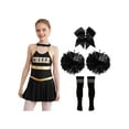 thumbnail image 1 of Alvivi Robe de Cheerleading pour Filles Enfants Tenue Uniforme de Cheerleader avec Pompons Chaussettes Ensemble de Costumes B Noir&Blanc 8, 1 of 7