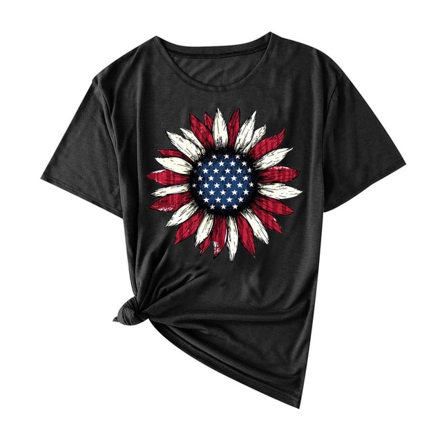 Camisas de Manga Corta para las Mujeres Moda Casual Impresión Cuello Redondo Suéter Tee Blusas
