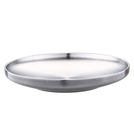 

Chuangji 304 Stainless Steel Round Dish Double-wall Shallow Plate with Wire Drawing Finish 23cm