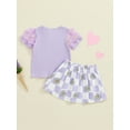 thumbnail image 4 of Suealasg Toddler Baby Girl Clothes Set Mesh Short Sleeve Round Neck Ribbed Tops + Floral Checkerboard Print Skirt Set 1T 2T 3T 4T 5T 6T Little Girls Summer 2Pcs Outfits, 4 of 7