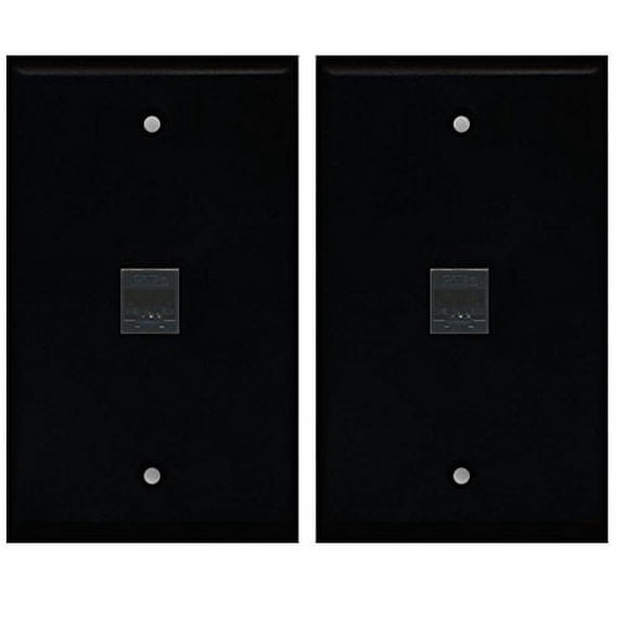 RiteAV - Pack of 2 - (1 Gang Flat) Cat5e Black Wall Plate
