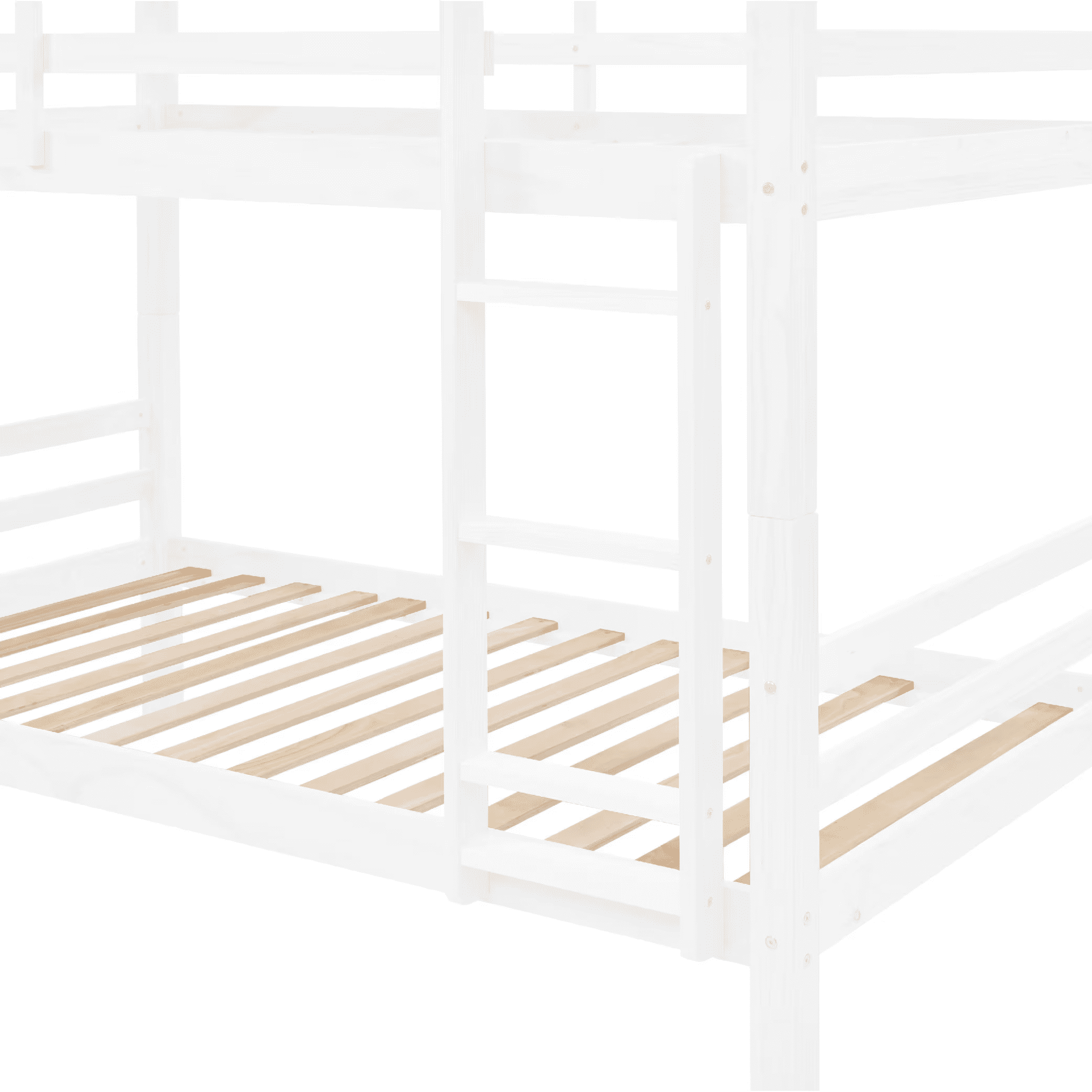 MAYEERTY Twin over Twin Bunk Bed with Thick Posts, Wooden Bed Frame with High Guardrail and Ladder for Kids, No Box Spring Needed, White