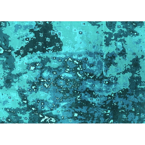 Ahgly Company Machine Washable Indoor Rectangle Oriental Turquoise Blue Industrial Area Rugs, 8' x 12'