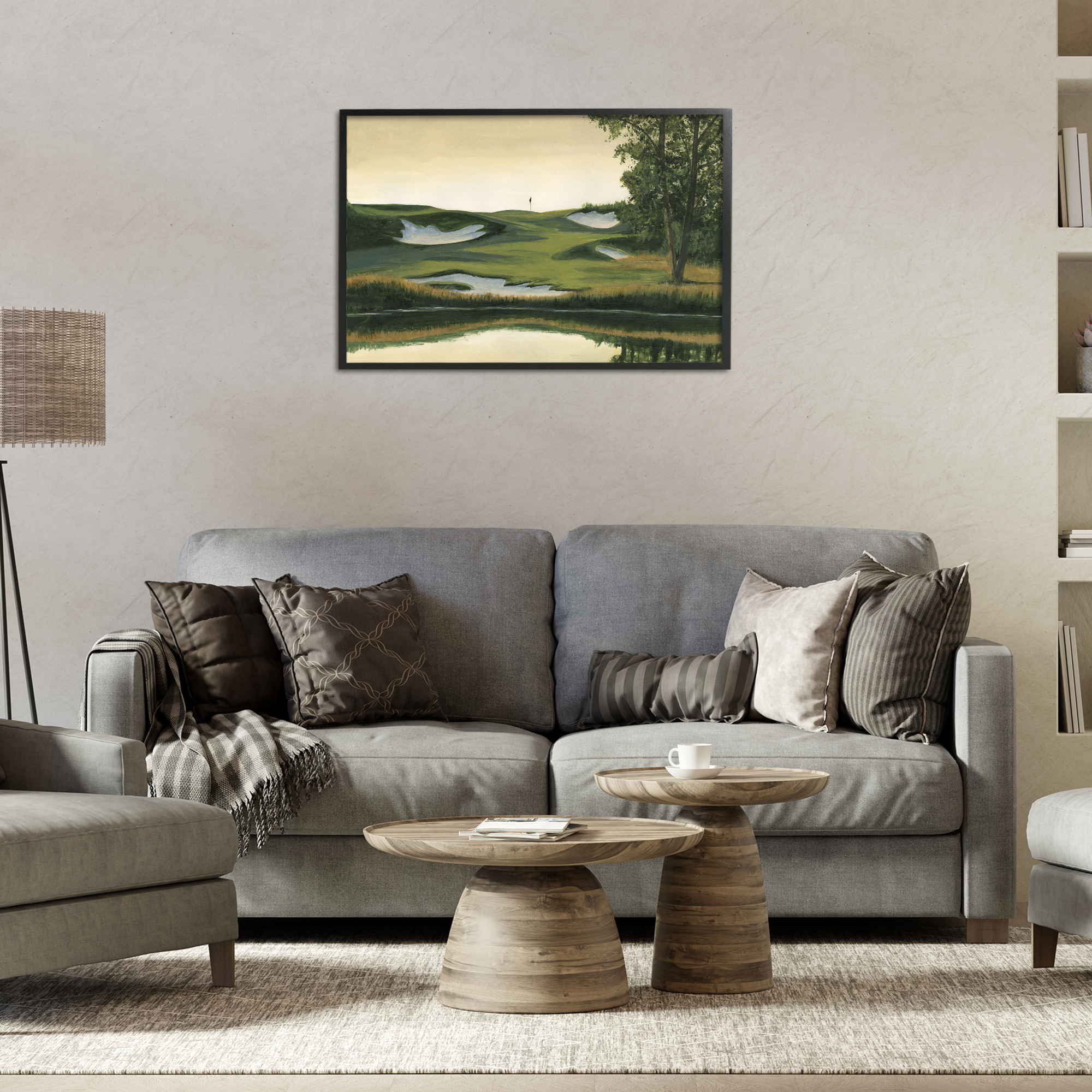 Stupell Industries Golf Course Terrain Landscape Painting Black Framed Art Print Wall Art, 30 x 20