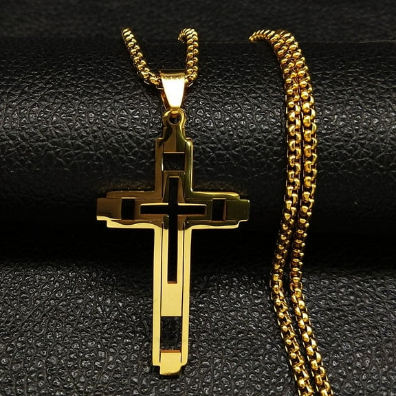 Cross Pendant Male Necklace for Man Women 14K Yellow Gold Men's Chain Necklaces Jewelry cadenas para hombre