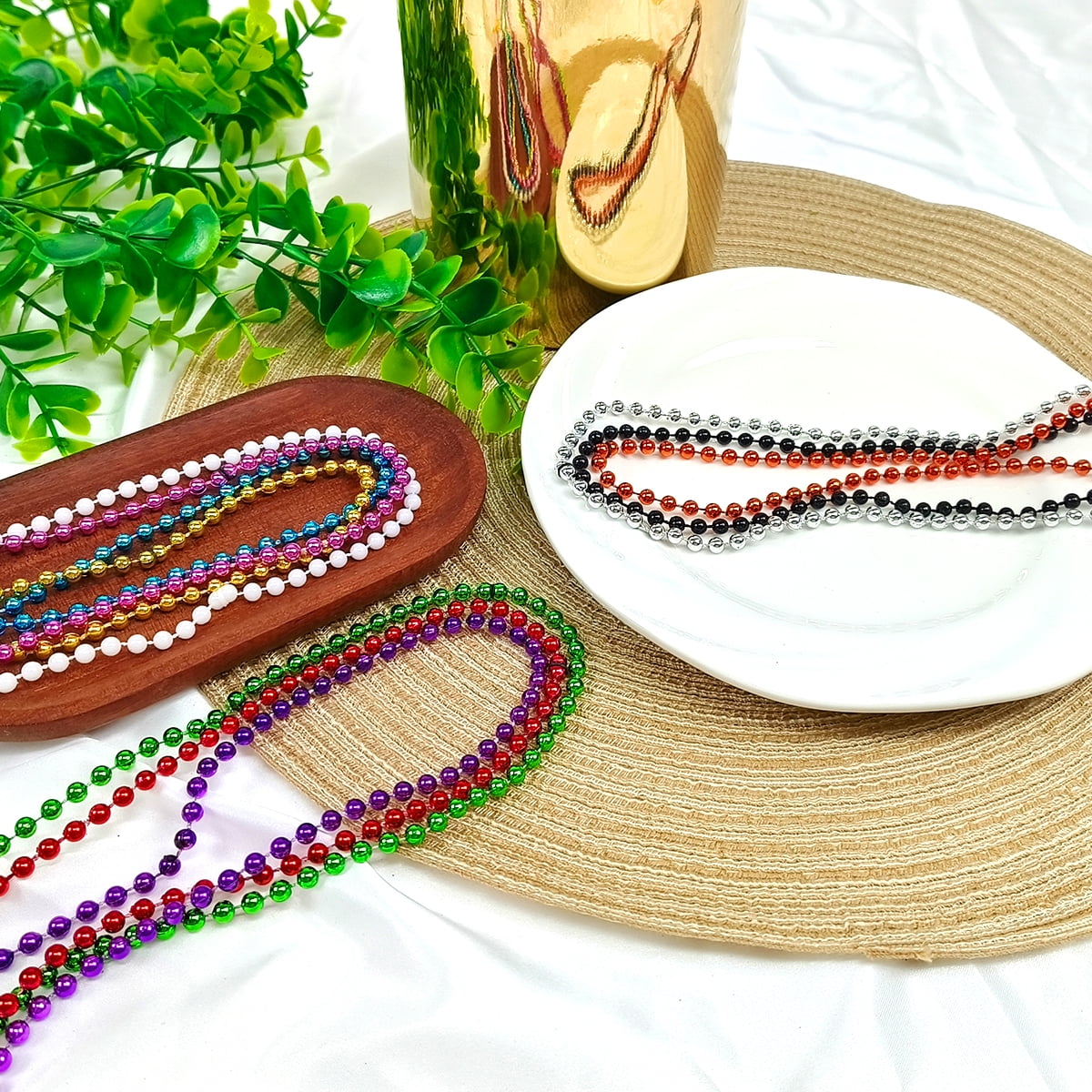 Mardi Gras Beads Necklace Mardi Gras Accessories Metallic 10 Kinds Bead Necklace Disco Party Favors Neon Jewelry for Women Men Festival Parade Throw Accessories 75Pcs