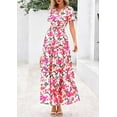 thumbnail image 4 of PRETTYGARDEN Women's Summer Boho Maxi Dresses Floral Short Sleeve V Neck A Line Tiered Flowy Long Beach Vacation Dress, 4 of 8