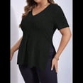 thumbnail image 4 of Blusas de Talla Grande para Mujer, Informales, con Cuello en V, Corta y Dobladillo Dividido, para Verano. Negro XXXL, 4 of 8