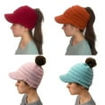 thumbnail image 2 of TELOLY Womens Winter Hat,Cozy Knit Texture Ponytail Hat,Soft Thermal Warmth Womens Winter Hats,Red, 2 of 6