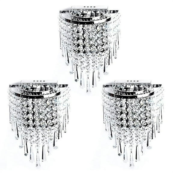 3X Modern Crystal Wall Lamp Chrome Sconce Wall Light for Living Room Bathroom Home Indoor Lighting Decoration,3 x Crystal Wall Lamp,silver