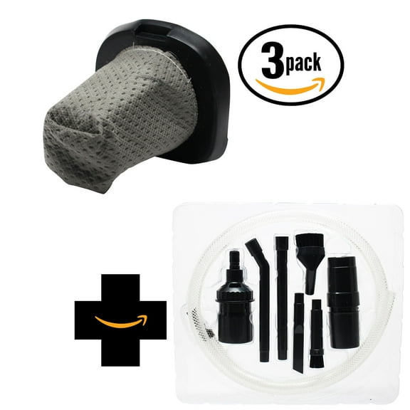 3-Pack Replacement Dirt Devil 083405 Vacuum Allergen Dust Cup Filter with 7-Piece Micro Vacuum Attachment Kit - Compatible Dirt Devil 2SV1102000, F25 Dust Cup Filter