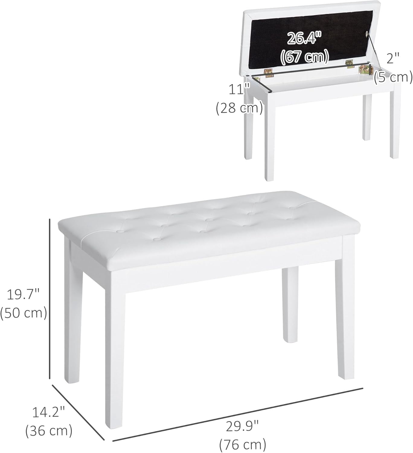 YWEN Piano Bench, Duet Piano Chair with Faux Leather Padded Cushion and Wooden Frame, Button Tufted Keyboard Bench