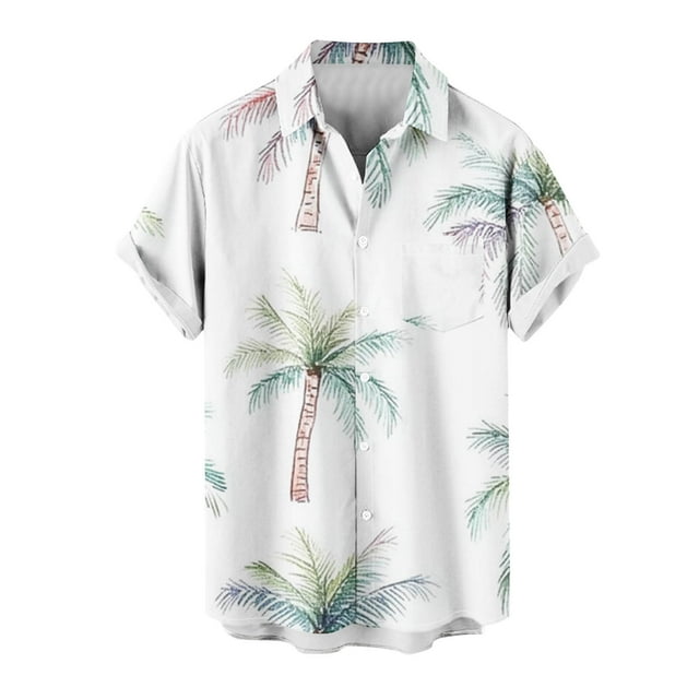 Mens Casual de Manga Corta Botón Abajo Camisas Gira Cuello Impresión, Camisa de Verano de Poliéster de Moda