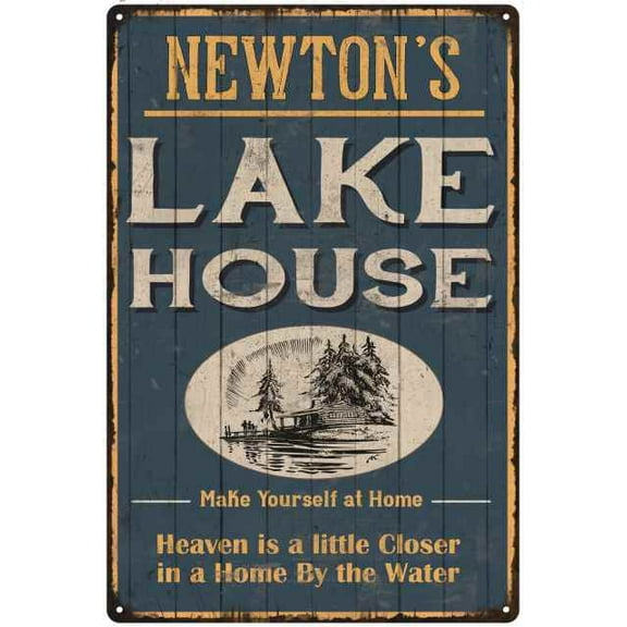 NEWTON'S Lake House Blue Cabin Home Decor 8 x 12 High Gloss Metal 208120038400