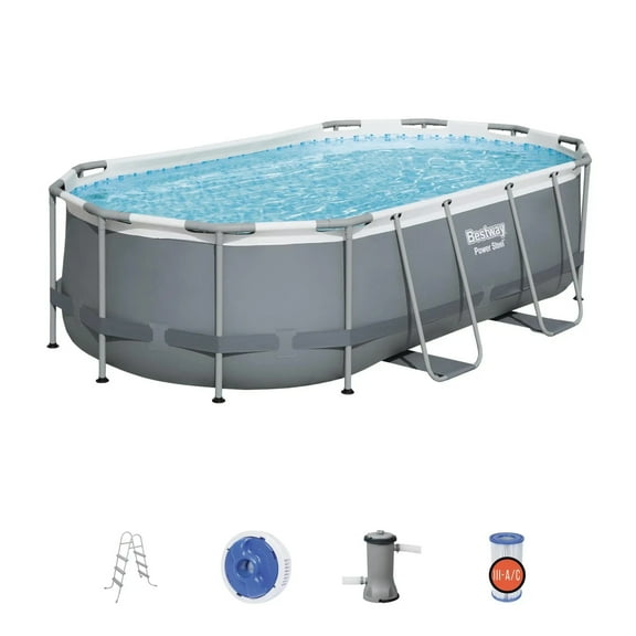 Open Box Bestway Power Steel Above Ground Pool Set w/ Filter Pump, 14'x8'