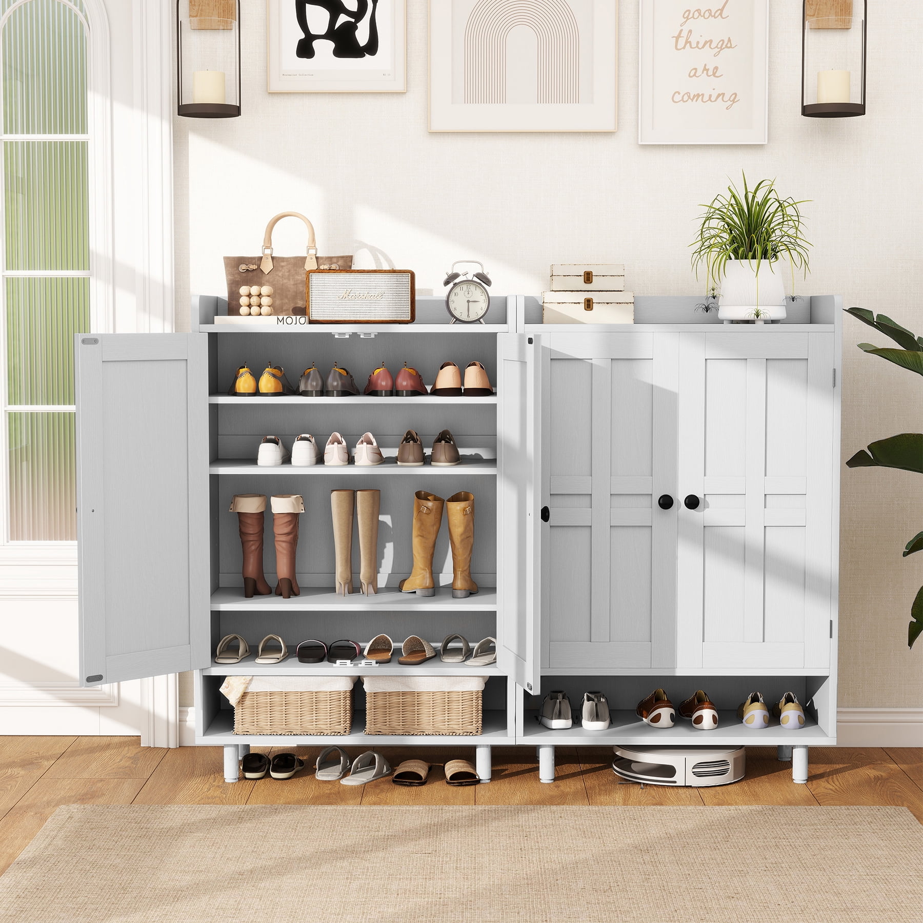 MOONMISS 5-Tier Adjustable Shelves Shoe Cabinet with Doors,Freestanding Shoe Storage Organizer,Shoe Rack for Entryway,Hallway,Closet