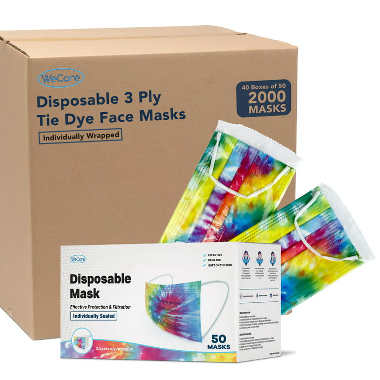 (40 Pack) Disposable Face Masks 3-Ply Individually Wrapped , 50ct - Tie Dye