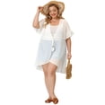 thumbnail image 3 of Women's Plus Size Cardigan Hollow Out Ruffle Short Sleeve Midi Summer Cardigans White 4X, 3 of 7
