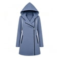 thumbnail image 5 of DISKEBUISS Women's Hooded Mid Length Coat Asymmetric Zipper Long Sleeve Jacket Casual Outerwear with Pockets for Fall Winter, 5 of 5