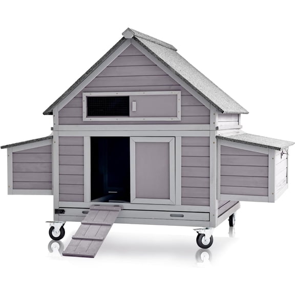 MEDEHOO Large Chicken Coop with Wheels, Expandable Chicken House for Outdoor with Two Nesting Box, Leakproof Pull-out Tray Hen House for 5-6 Chickens