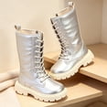 thumbnail image 7 of YUANxueke PU Leather Lace Up Knee High Boots for Girls Side Zipper Fashion Shiny Metallic Punk Boots, 7 of 7