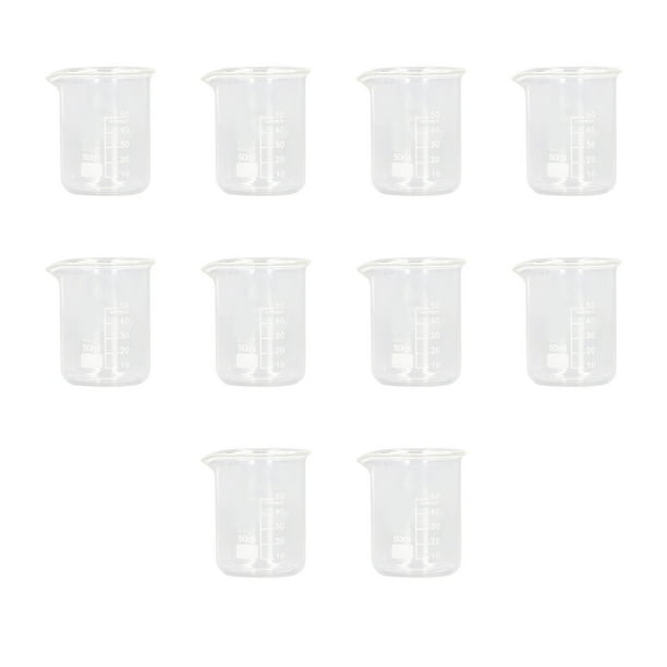Vaso de precipitados de vidrio para laboratorio, 10 unidades, 50 ml de espesor, cilindro graduado experimental con escala estándar transparente