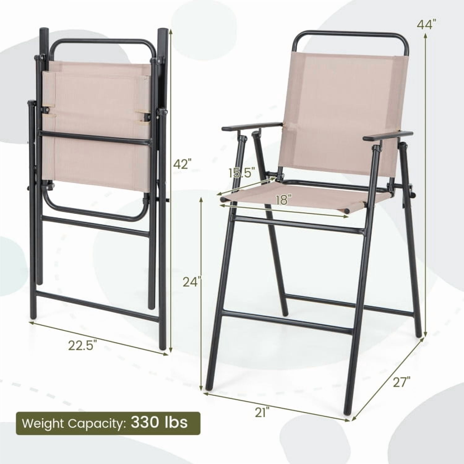 Aimee Lii Set of 2 Patio Folding Bar-Height Chairs with Armrests and Quick-Drying Seat, Outdoor Patio Furniture, Beige