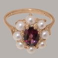thumbnail image 5 of LBG British Made 14k Rose Gold Natural Garnet & Cultured Pearl Womens Cluster Ring - 33 size options - Size 5.25, 5 of 6