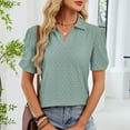 thumbnail image 5 of Aobny Eyelet Womens Plus Size Blouses Polo Tops Short Sleeve Green Pullover Collared Christmas Shirts for Women,L, 5 of 8