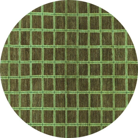 Ahgly Company Machine Washable Indoor Round Checkered Turquoise Blue Modern Area Rugs, 4' Round