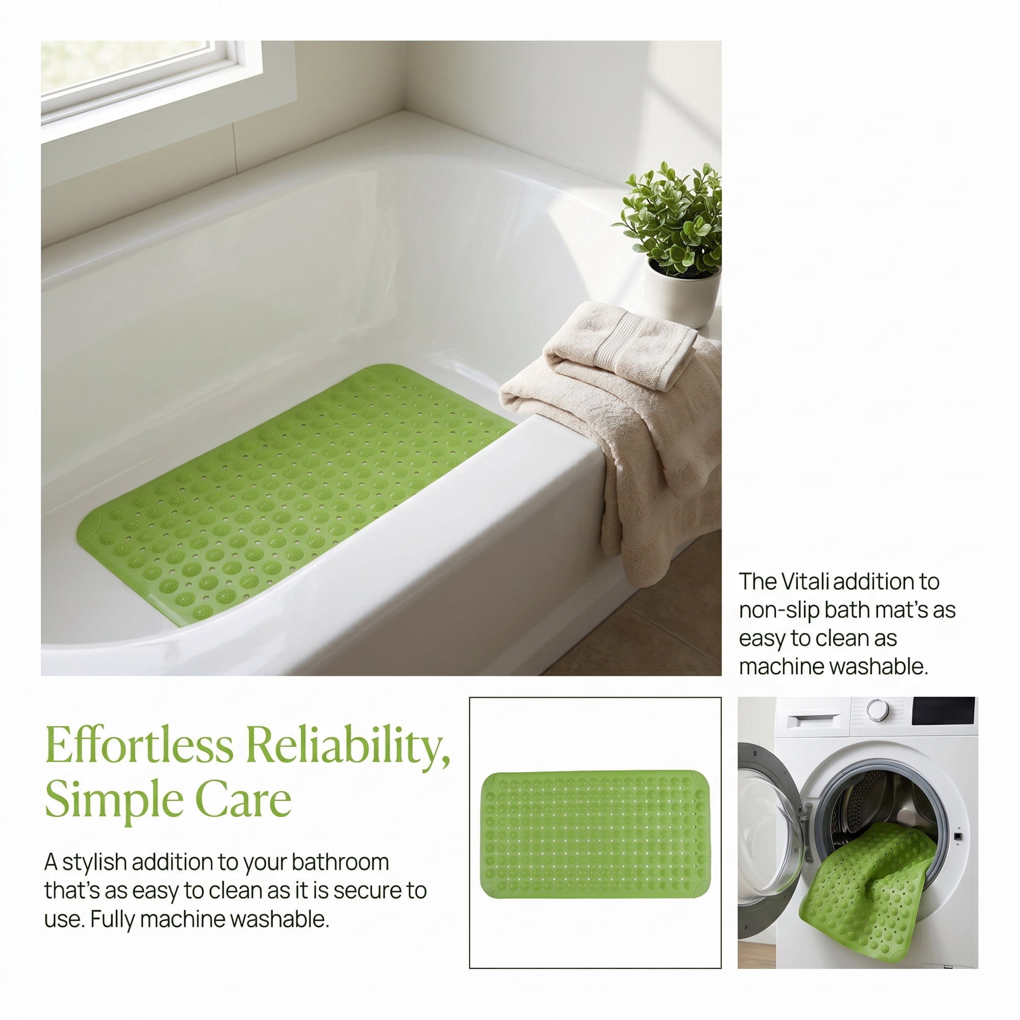 Unique Bargains Quick Dry Machine Washable Bath Tub Mat Fluorescent Green 32" x 16"