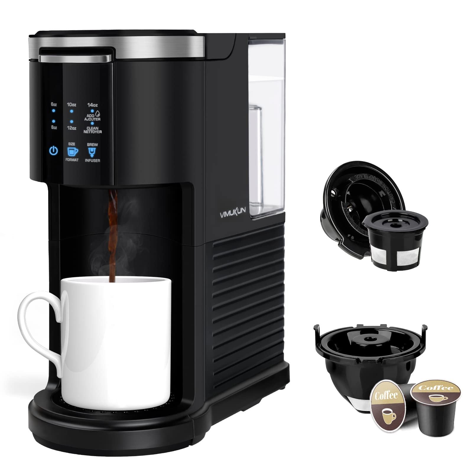 VIMUKUN Single Serve Coffee Maker for KCup Pod and Ground Coffee, 6 to