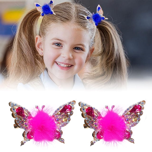 Horquilla de mariposa voladora 2024, nuevas pinzas para el pelo coloridas y brillantes para niñas pequeñas, lazos para el pelo de mariposa con bolas de peluche para niñas, accesorios para el pelo de m