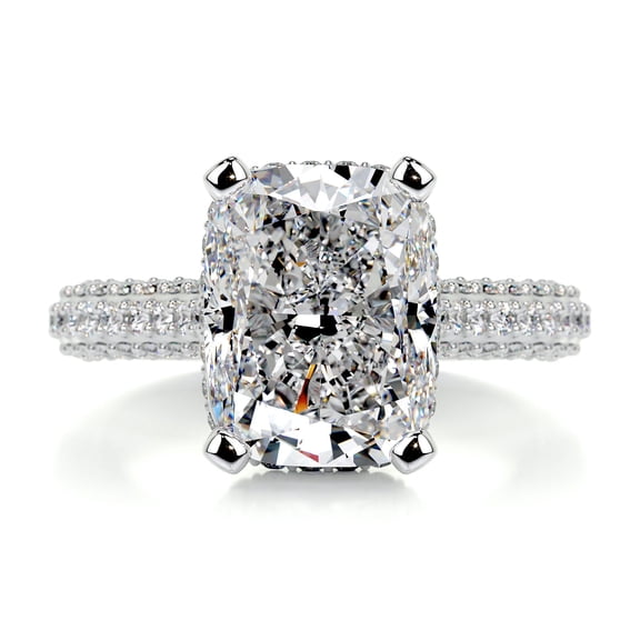 First Jewel Anniversary Ring - Radiant Cut Excellent 2.5 Ct Diamond Ring for Her - Silver 14K White Gold Over Ring - Solitaire with Accent Diamond Ring for Her - Halo Diamond Ring - Wedding Gift