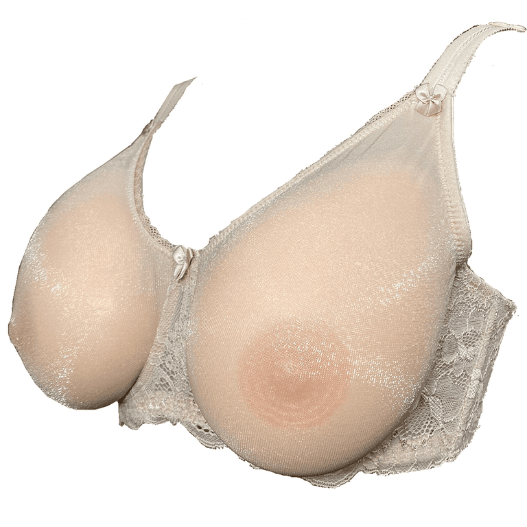 BIMEI See Through Sheer Lace Mastectomy Bra Silicone Breast Forms Pocket  Bra Fake Prosthesis 9018,Beige,38D