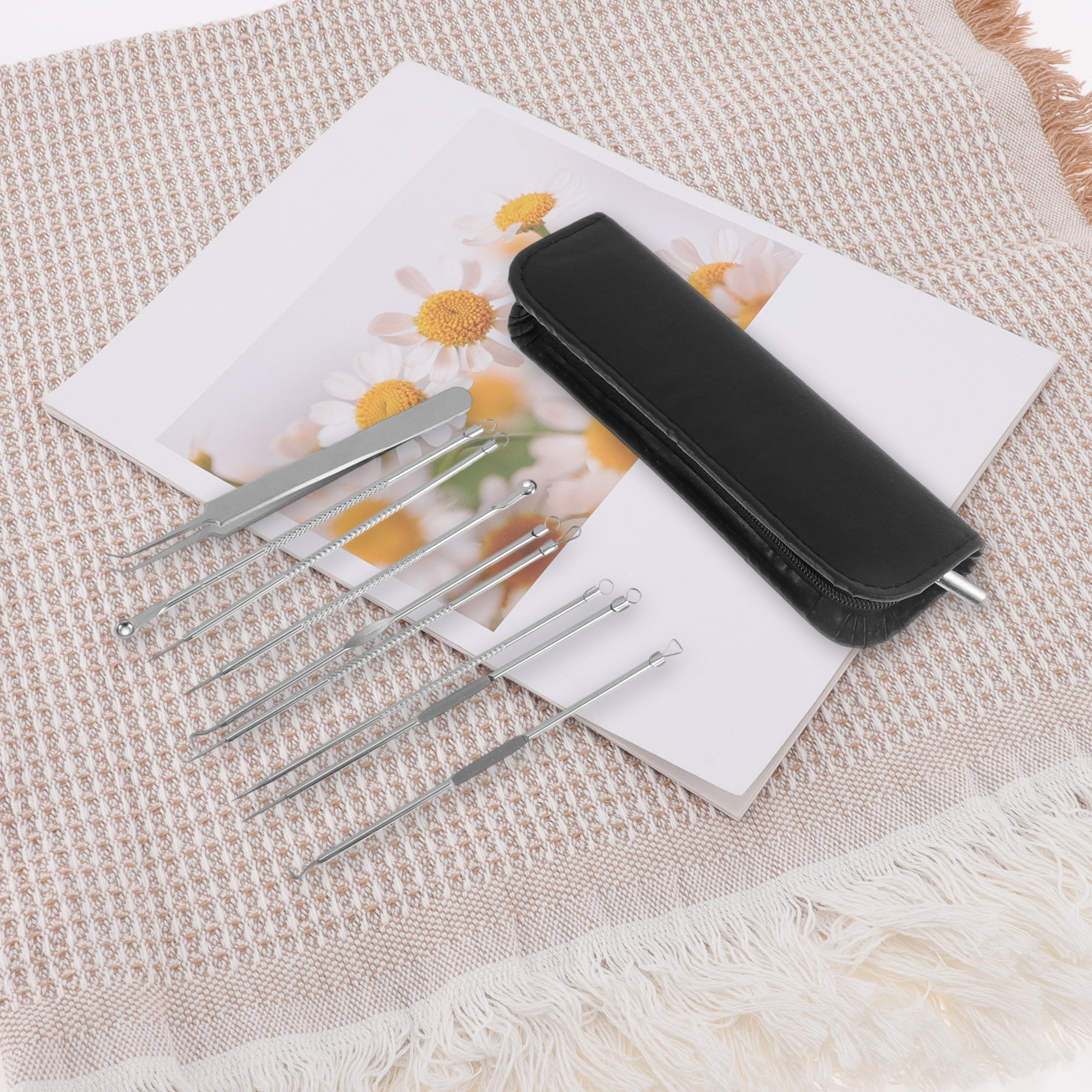 Unique Bargains Portable Diagonal Clamp Pimple Extractor Tool Kit Silver Tone 1 Set