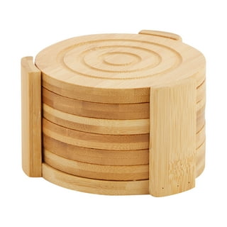 6 Pack of Unfinished Wood Coasters with Holder – 4 Inch Round