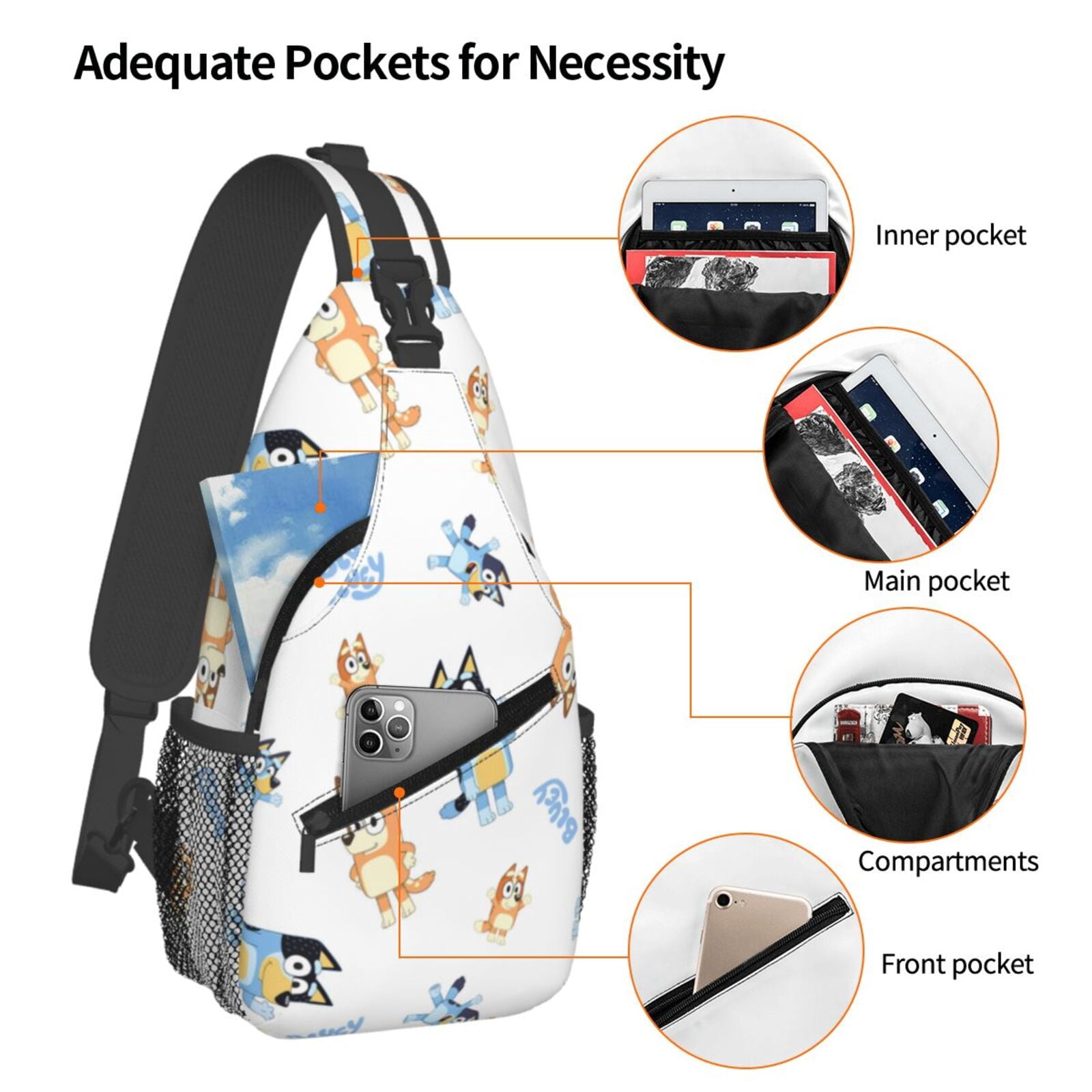 Kowoue Bluey Pattern Sling Backpack Crossbody Shoulder Bags for Men Women Small Daypacks Chest Bag Hiking Travel Sport Climbing Runners