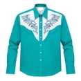 thumbnail image 4 of IROINNID Men Western Floral Embroidery Contrast Yoke Turndown Collar Long Sleeve Button Down Shirt, Vintage Cowboy Casual Dress Top for Party Stage Daily Western Style Outfit(Sky Blue,2XL), 4 of 4