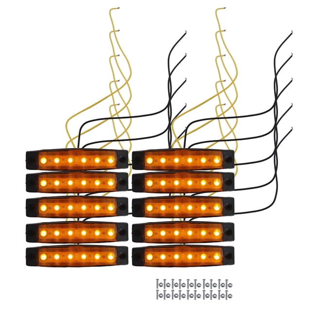 Unique Bargains Front Rear Side Marker Light 6 LED for Trailer Truck Caravan RV Van Lorry Tractor Amber (Set of 10)