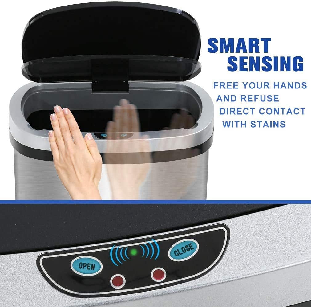 13 Gallon Trash Can Automatic Kitchen Garbage Can with Lid Touchless Sensor Waste Bin Slim No Touch Stainless Steel Trash Can for Home, Living Room, Bedroom, Office, 50 Liter- Silver