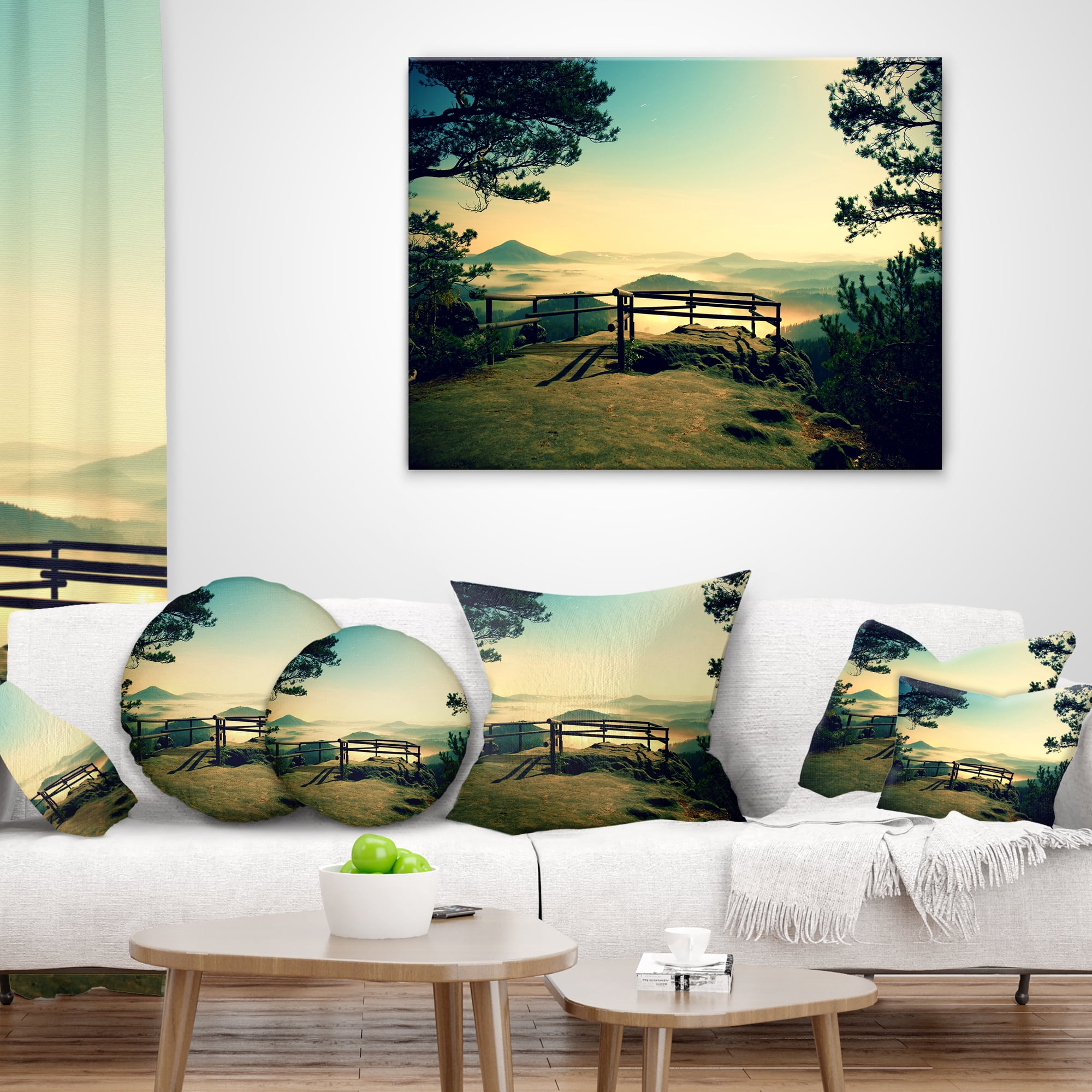 Designart Full Moon Autumn Midnight - Landscape Photo Throw Pillow - 16x16