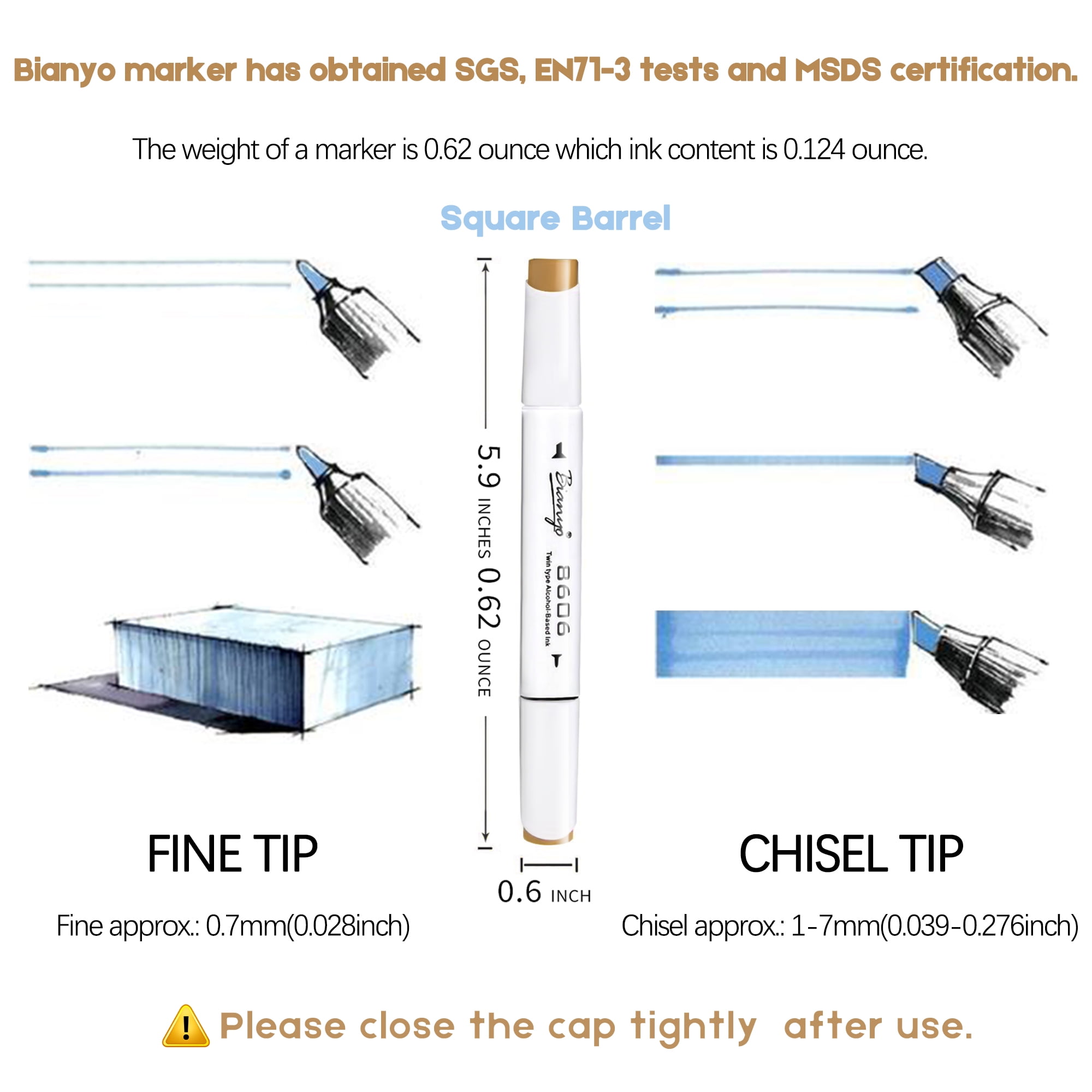 Bianyo Professional Grade Artist Alcohol Dual Marker Pens - Soft Brush and  Broad Tips, Art Permanent Sketch Markers for Designing, Drawing, Coloring  Skin.