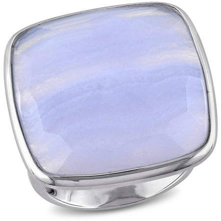Tangelo 3 Carat T.G.W. Square-Cut Blue Lace Agate Sterling Silver Cocktail Ring