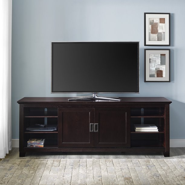Manor Park Sliding Door Tv Stand For Tvs Up To 78 Espresso Com Manor Park Sliding Door Tv Stand For, Tv Stand With Glass Sliding Doors