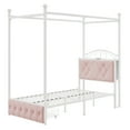 thumbnail image 4 of Homfa Twin Size Canopy Bed Frame, 1 Big Drawer Storage Platform Bed, Button Tufted Upholstered Headboard with Charging Station, Pink, 4 of 5